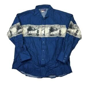 Wrangler VTG 90s Western Cowboy Print AOP Snap Front Long Sleeve Shirt Mens XL